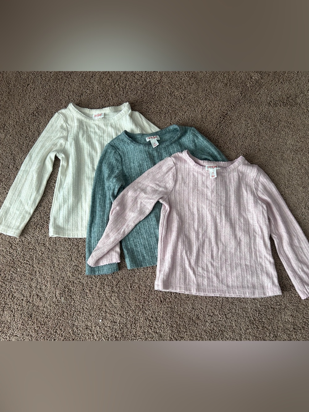 Cat & Jack Long-Sleeve Ribbed Tops in Pink, Green, Cream - 3-Pack Look